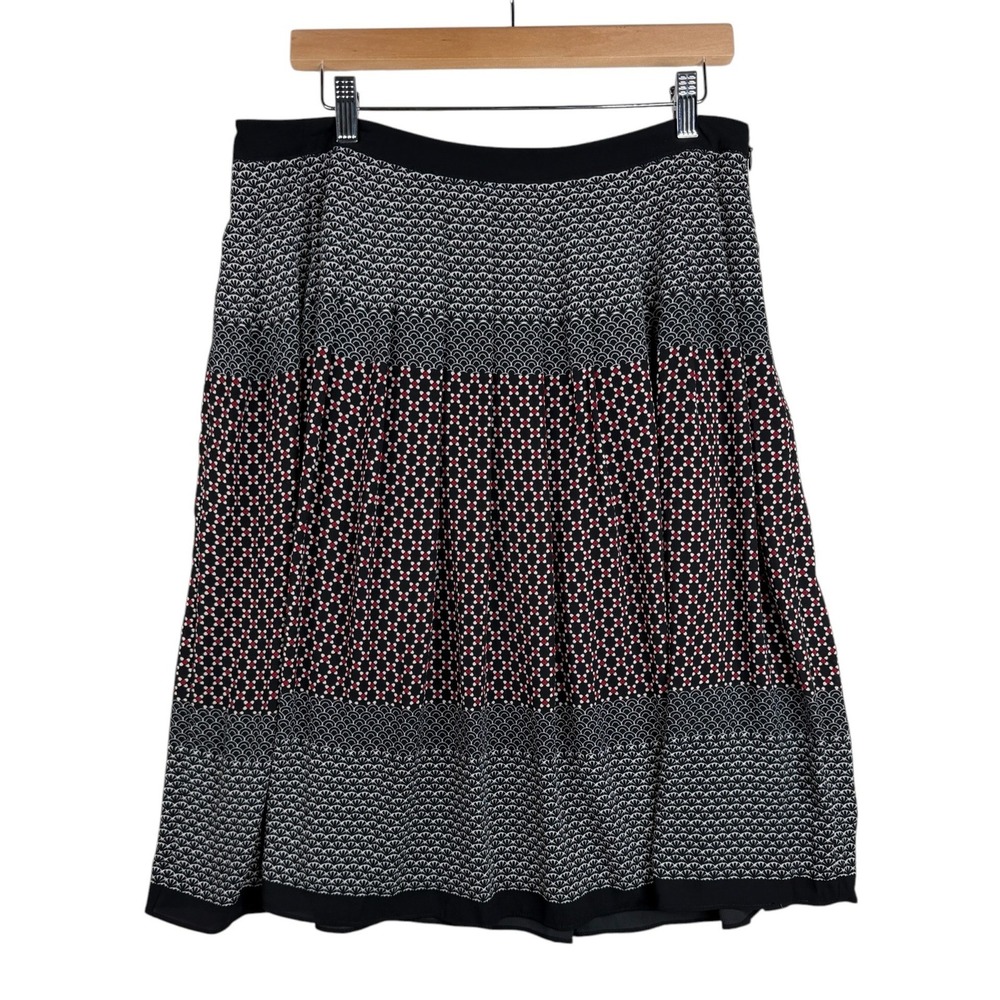 Talbots Womens Geometric Print Pleated Full Skirt Size 10 Black Red